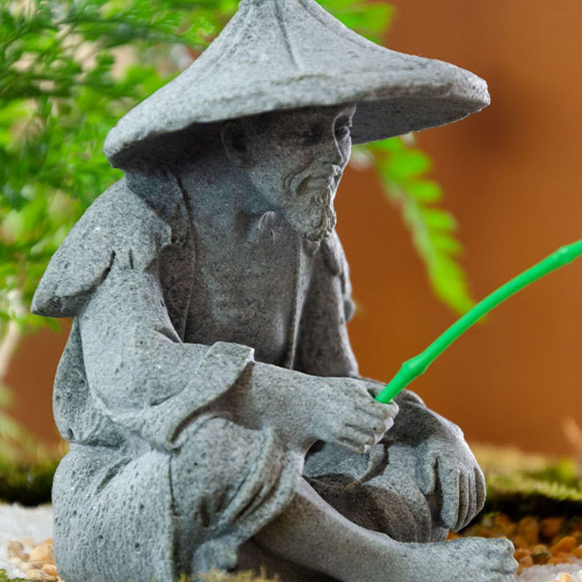 Fisherman Ornament Resin Unique Light Gray Old Man Fishing Statues for Rock Garden Ecological Fish Tank Micro Landscape