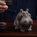 Hippo Figurine Purple Clay Ceramic Tea Pet Sculpture Hippo Statue Desktop Ornament for Tea Set Accessories Home Tea Tray Decor