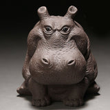 Hippo Figurine Purple Clay Ceramic Tea Pet Sculpture Hippo Statue Desktop Ornament for Tea Set Accessories Home Tea Tray Decor