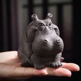 Hippo Figurine Purple Clay Ceramic Tea Pet Sculpture Hippo Statue Desktop Ornament for Tea Set Accessories Home Tea Tray Decor - Extra Image