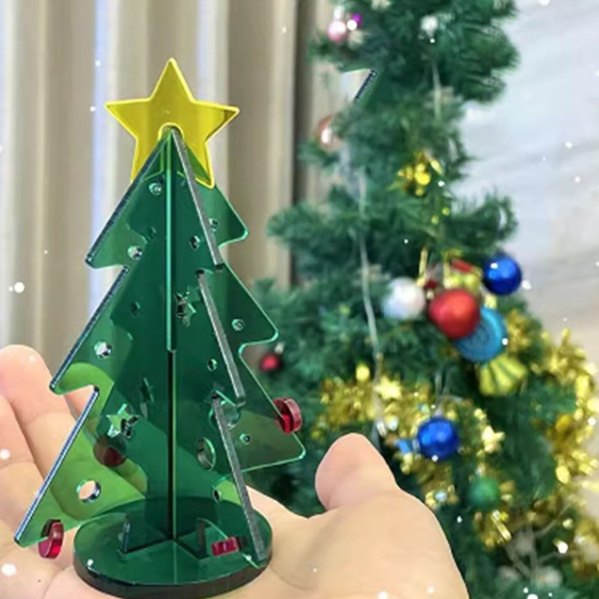 Acrylic Christmas Tree DIY Kit Mini Simple Installation Desktop Christmas Tree for Gift Decoration S 80x110mm