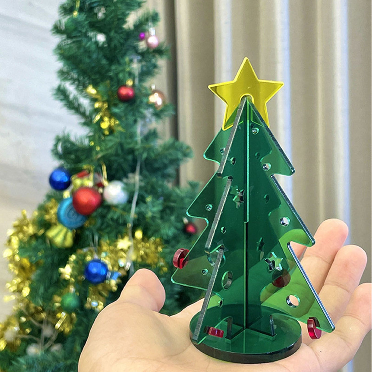 Acrylic Christmas Tree DIY Kit Mini Simple Installation Desktop Christmas Tree for Gift Decoration M 145x195mm