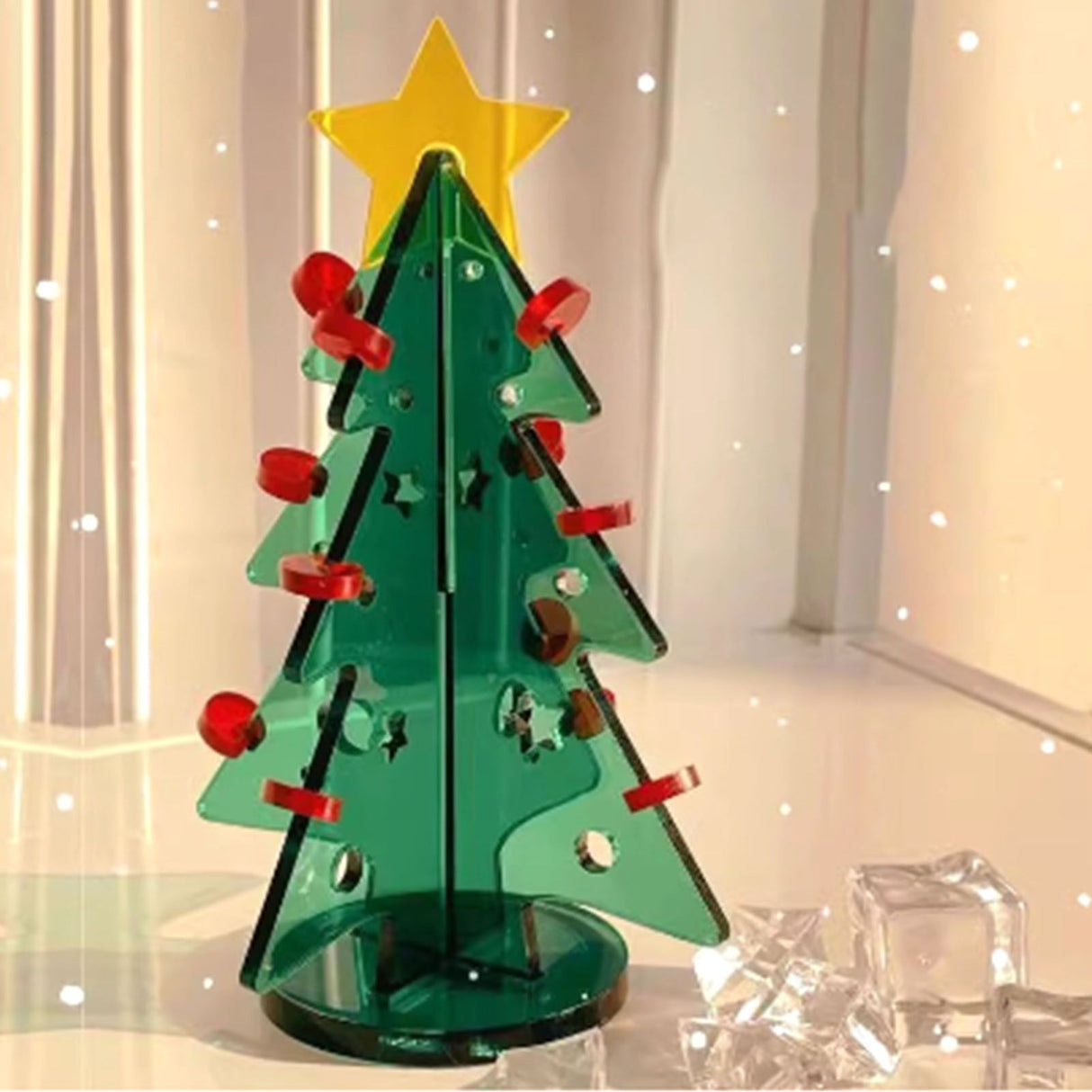 Acrylic Christmas Tree DIY Kit Mini Simple Installation Desktop Christmas Tree for Gift Decoration M 145x195mm