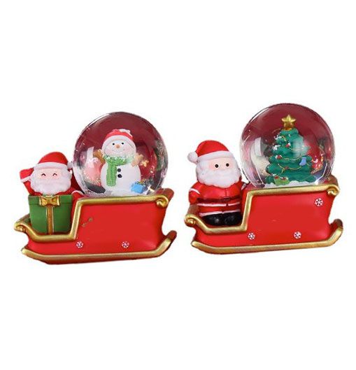 Santa Sleigh Ornament Crystal Globe Ball Light Resin Desktop Christmas Decoration with Battery For Gifts Home