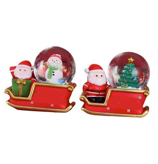 Santa Sleigh Ornament Crystal Globe Ball Light Resin Desktop Christmas Decoration with Battery For Gifts Home