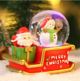 Santa Sleigh Ornament Crystal Globe Ball Light Resin Desktop Christmas Decoration with Battery For Gifts Home