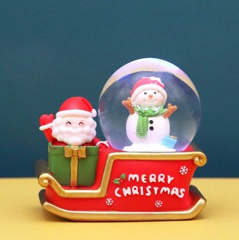 Santa Sleigh Ornament Crystal Globe Ball Light Resin Desktop Christmas Decoration with Battery For Gifts Home