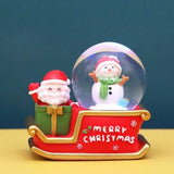 Santa Sleigh Ornament Crystal Globe Ball Light Resin Desktop Christmas Decoration with Battery For Gifts Home
