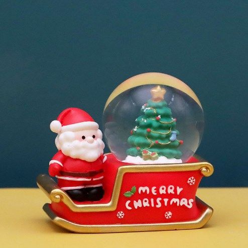 Santa Sleigh Ornament Crystal Globe Ball Light Resin Desktop Christmas Decoration with Battery For Gifts Home