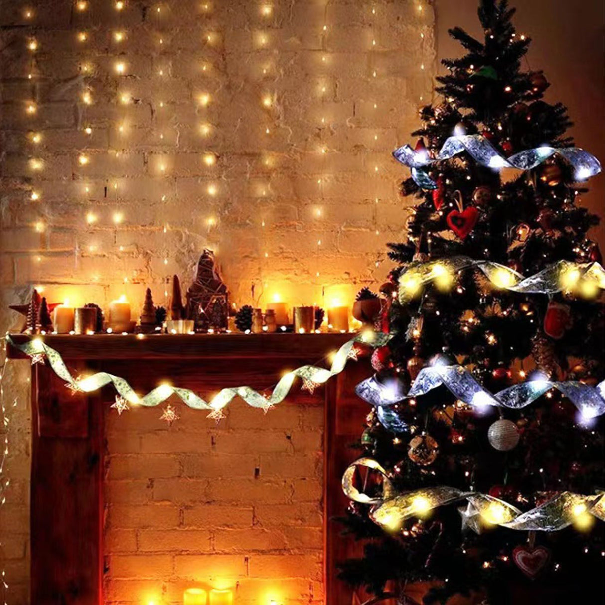 LED Christmas Ribbon Light 5cmx5m High Brightness Double Layer Gold Foiling Holiday Ribbon Light Color Light