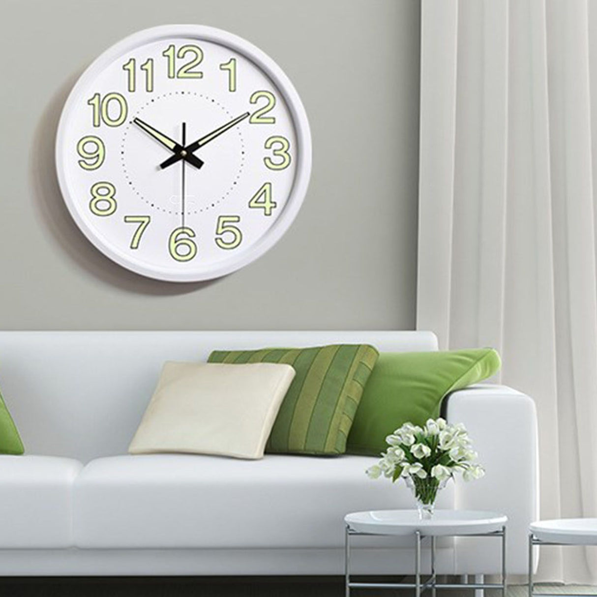 Silent Quartz Clock Plastic Wall Mounted Luminous Quiet for Living Room Bedroom 12in 30cm White Frame
