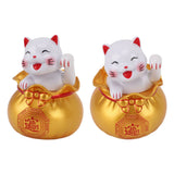 Solar Powered Lucky Cat Lucky Wealth Welcoming Cat Car Decor Desktop Cash Register Opening Decoration Small Eye Gold - Extra Image