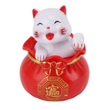 Solar Powered Lucky Cat Lucky Wealth Welcoming Cat Car Decor Desktop Cash Register Opening Decoration Small Eye Red - Side View