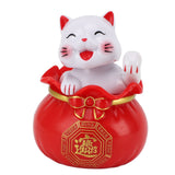 Solar Powered Lucky Cat Lucky Wealth Welcoming Cat Car Decor Desktop Cash Register Opening Decoration Small Eye Red - Top-Down View