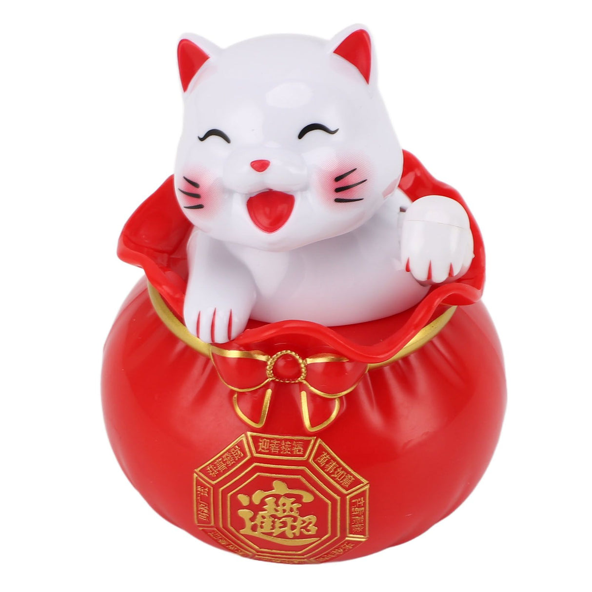 Solar Powered Lucky Cat Lucky Wealth Welcoming Cat Car Decor Desktop Cash Register Opening Decoration Small Eye Red