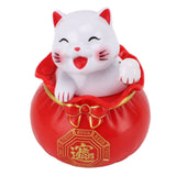 Solar Powered Lucky Cat Lucky Wealth Welcoming Cat Car Decor Desktop Cash Register Opening Decoration Small Eye Red - Rear View
