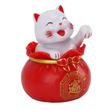 Solar Powered Lucky Cat Lucky Wealth Welcoming Cat Car Decor Desktop Cash Register Opening Decoration Small Eye Red - Close-Up Angle