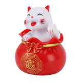 Solar Powered Lucky Cat Lucky Wealth Welcoming Cat Car Decor Desktop Cash Register Opening Decoration Small Eye Red - Low Angle
