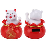 Solar Powered Lucky Cat Lucky Wealth Welcoming Cat Car Decor Desktop Cash Register Opening Decoration Small Eye Red - Extra Image