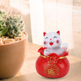 Solar Powered Lucky Cat Lucky Wealth Welcoming Cat Car Decor Desktop Cash Register Opening Decoration Small Eye Red - Extra Image