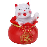 Solar Powered Lucky Cat Lucky Wealth Welcoming Cat Car Decor Desktop Cash Register Opening Decoration Small Eye Red - Extra Image