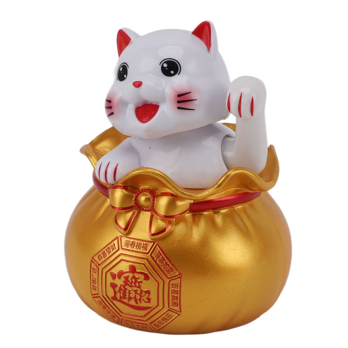 Solar Powered Lucky Cat Lucky Wealth Welcoming Cat Car Decor Desktop Cash Register Opening Decoration Big Eye Gold
