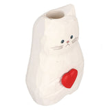 Cat Statue Flower Vase White Handmade Textured Wooden Cat Vase for Thanksgiving Day Gift Cat Lovers - Side View