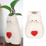 Cat Statue Flower Vase White Handmade Textured Wooden Cat Vase for Thanksgiving Day Gift Cat Lovers