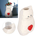 Cat Statue Flower Vase White Handmade Textured Wooden Cat Vase for Thanksgiving Day Gift Cat Lovers