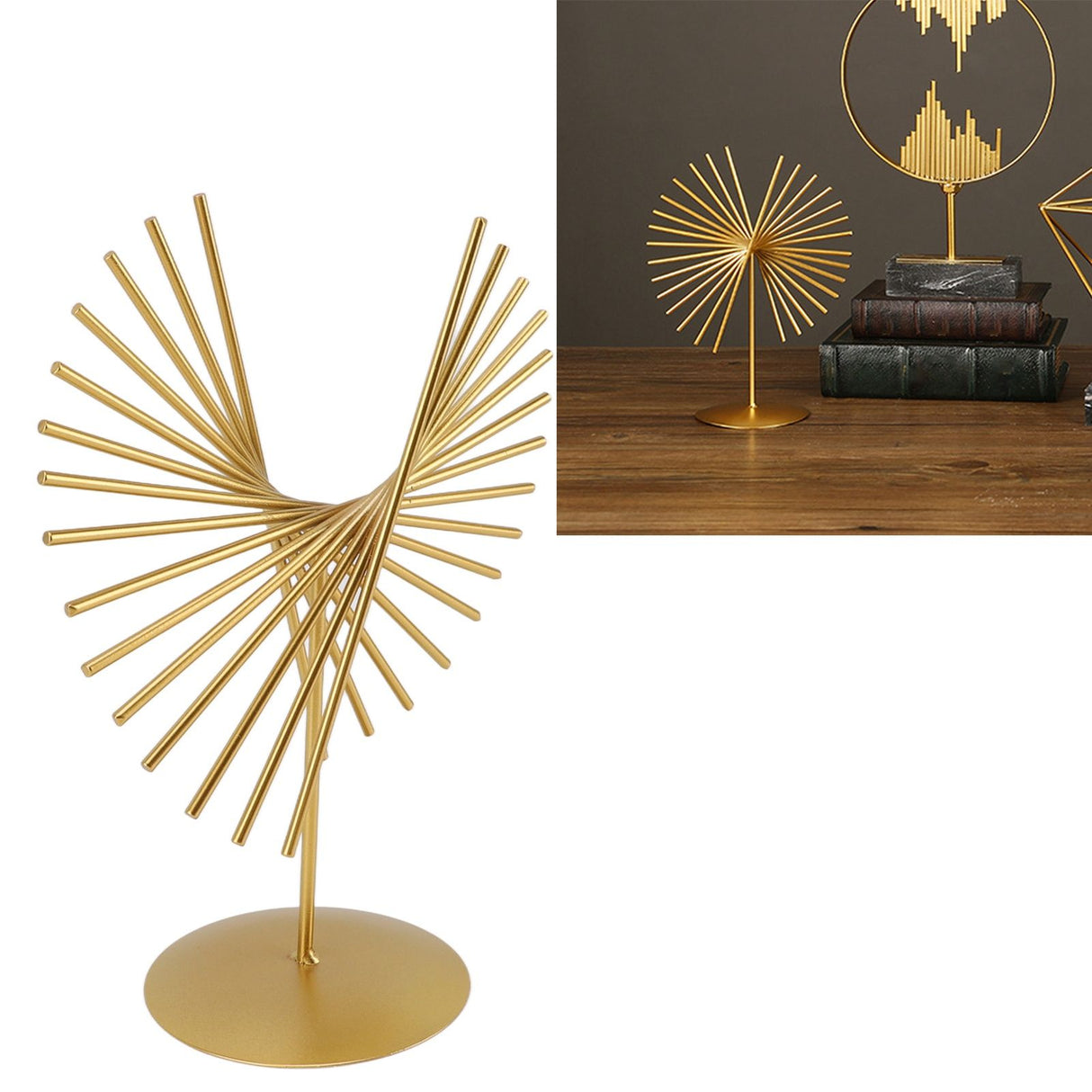 Abstract Ornament Light Luxury Metal Geometric Lines Sculpture Decoration with Base for Home Livingroom Office