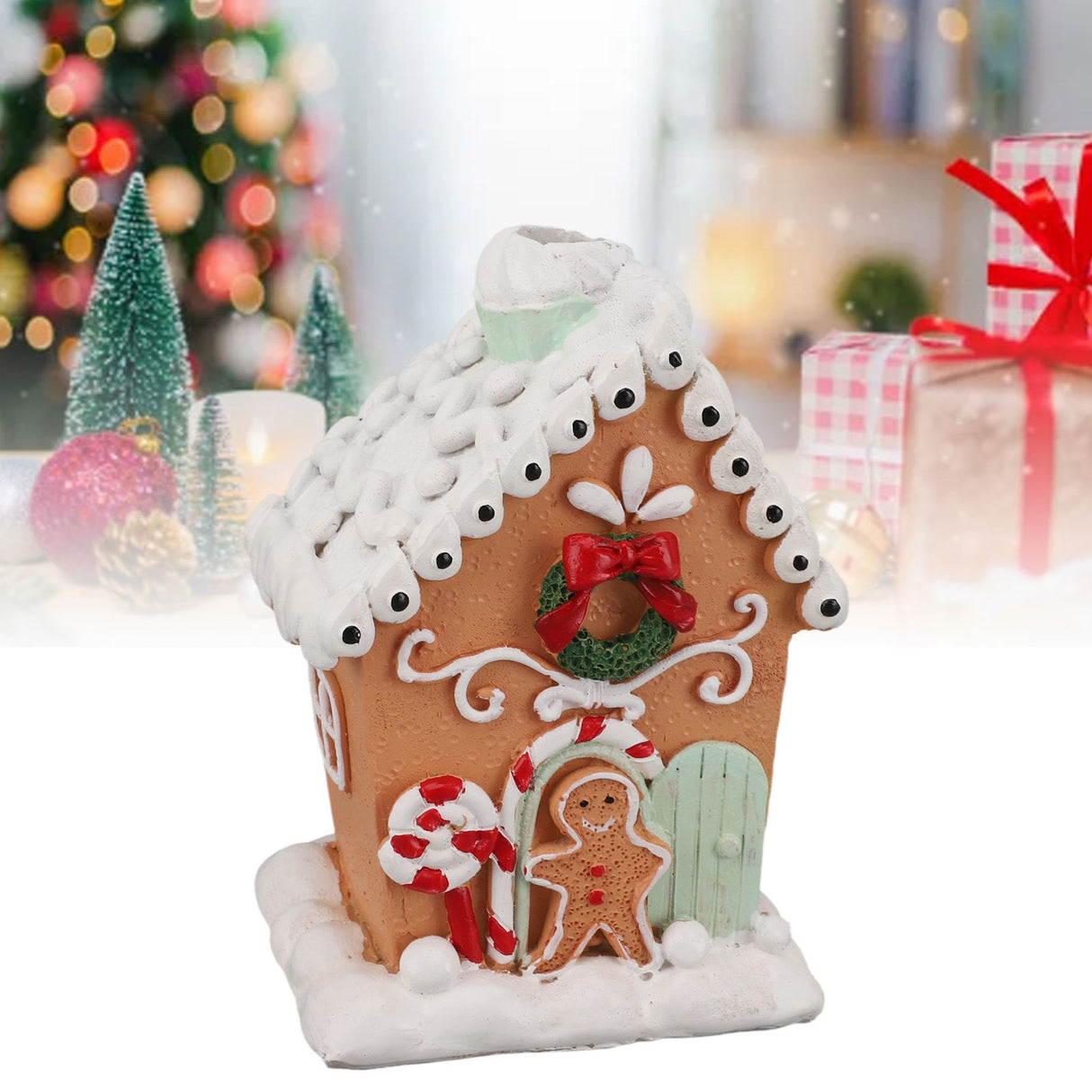 Christmas Gingerbread House Classic Exquisite Resin Christmas House Tabletop Decoration for Gift