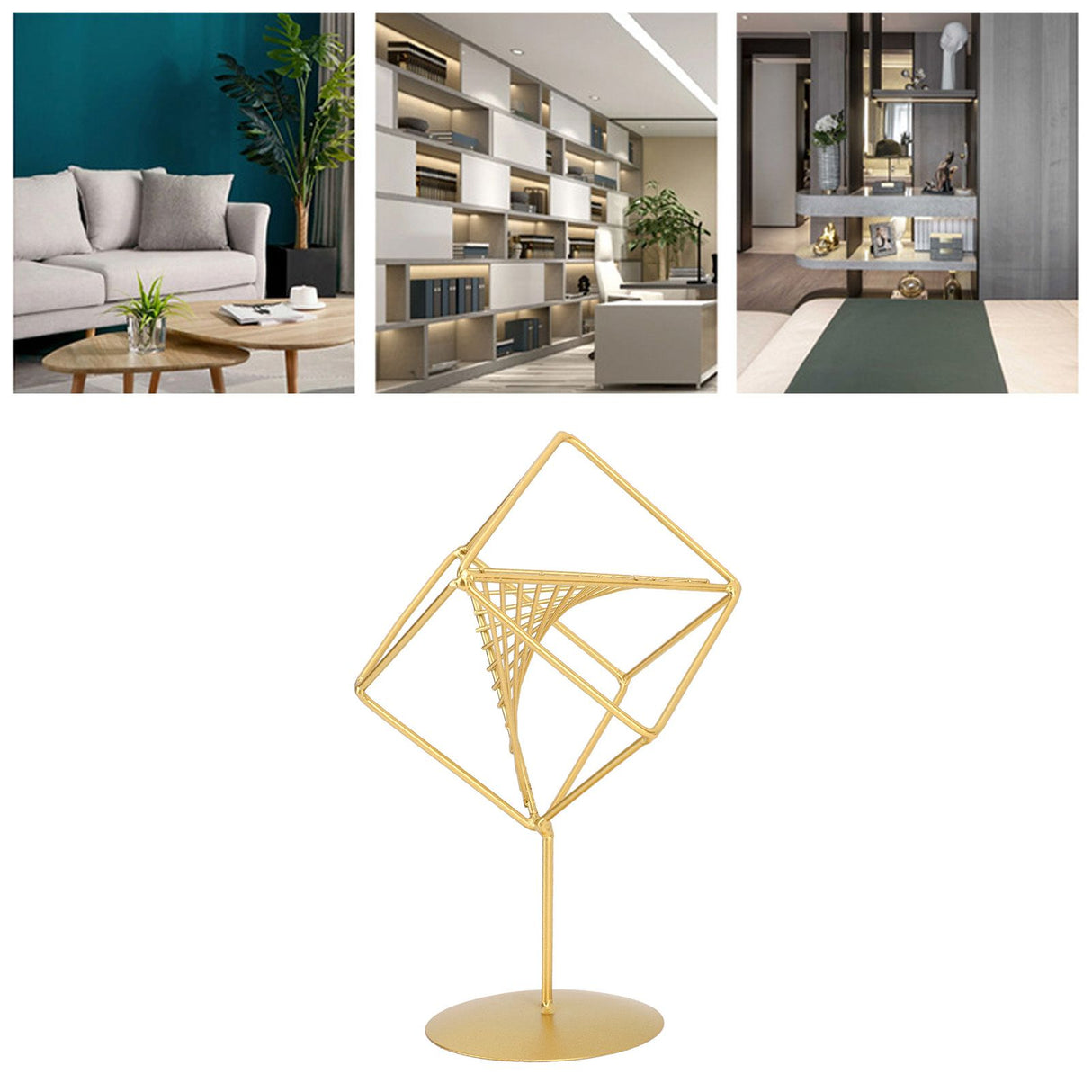 Gold Geometric Table Decor Creative 3D Iron Geometric Sculpture Compact Art Ornament Decor for Living Room Study Office