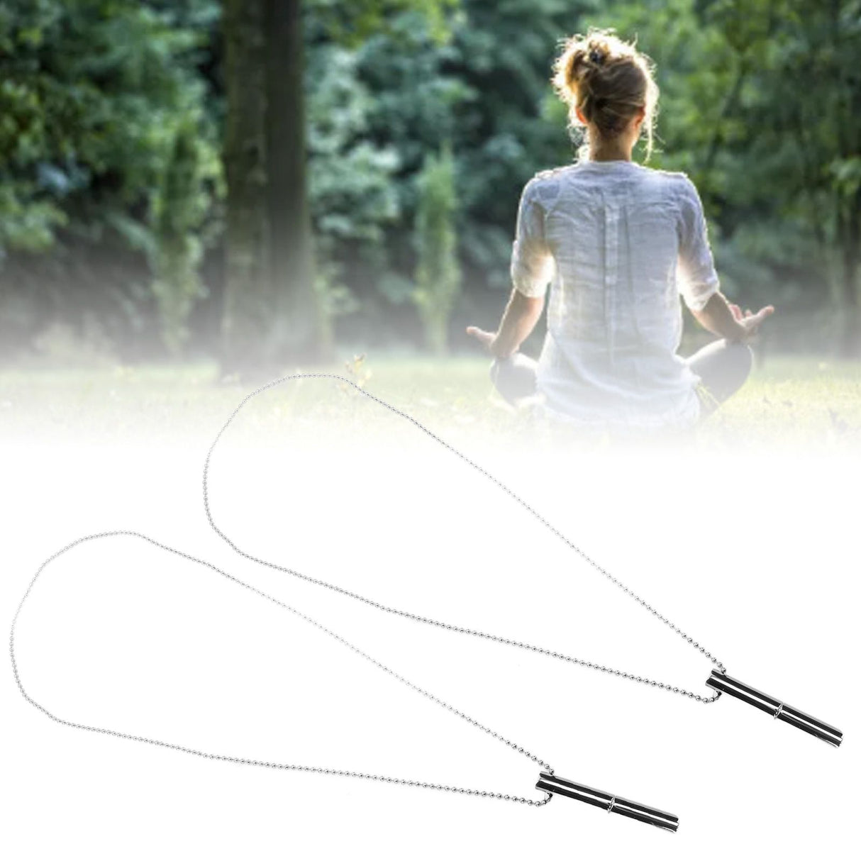 2PCS Stress Anxiety Relief Necklace Stainless Steel Mindful Breathing Exercise Device Whistle Pendant for Meditation Relaxation Calming Down
