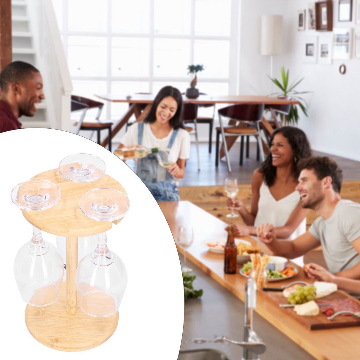 Wine Glass Cup Holder Bamboo Wood Goblet Wine Glass Hanging Drain Rack Living Room Dining Room