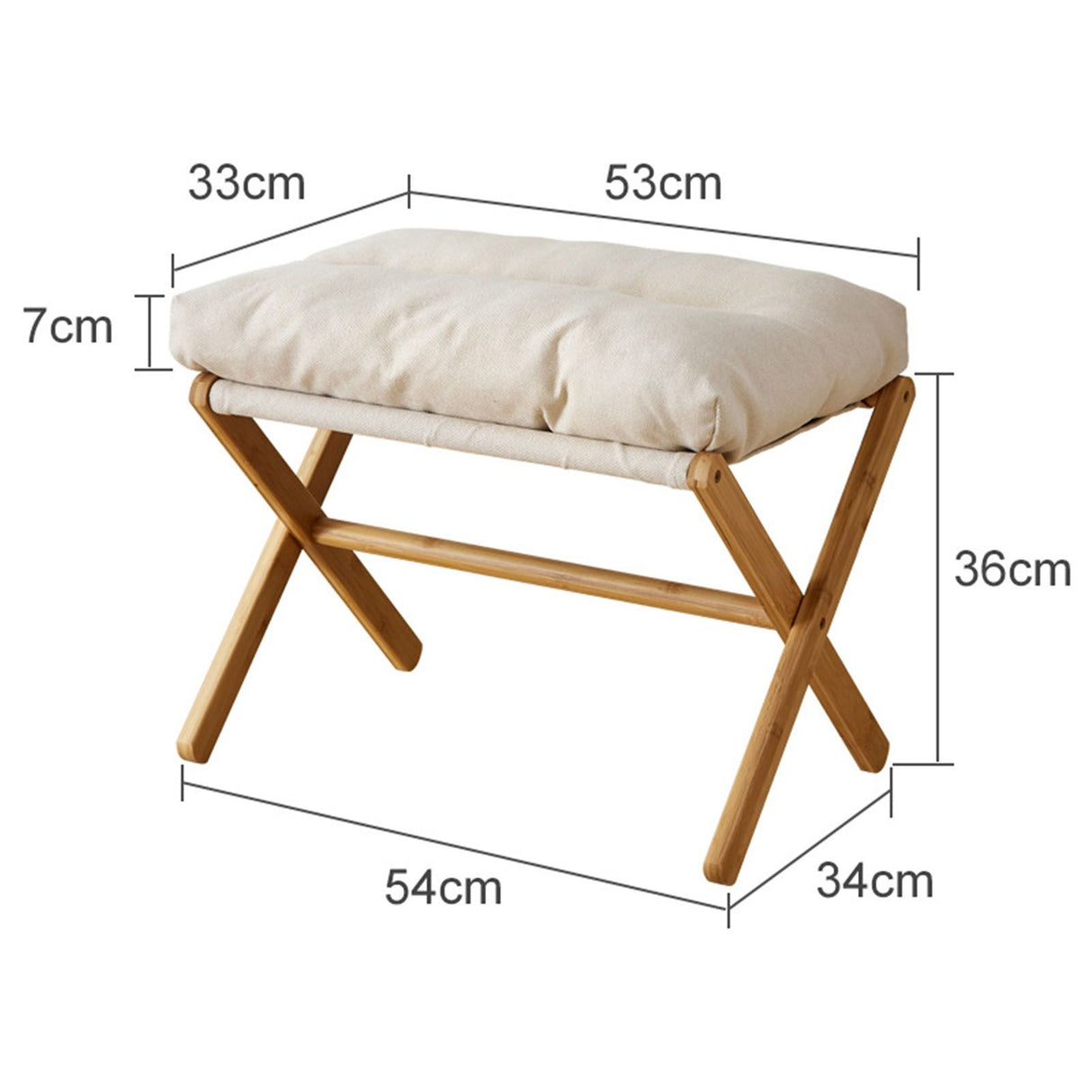 Foot Stool Foldable X Leg Modern Multifunctional Foot Rest with Soft Cushion for Living Room Bedroom Office Beige