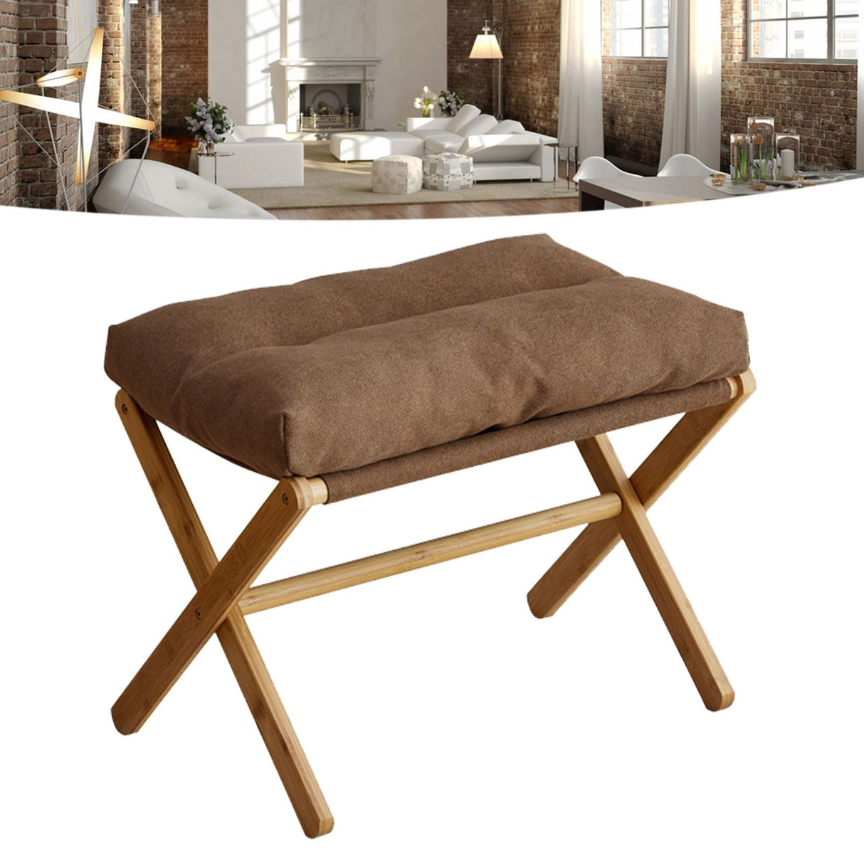 Foot Stool Foldable X Leg Modern Multifunctional Foot Rest with Soft Cushion for Living Room Bedroom Office Coffee