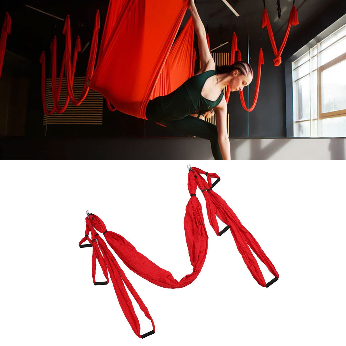 Aerial Yoga Swing Set Polyester Cotton Adjustable Improve Flexibility Yoga Hammock for Physical Exercise Red