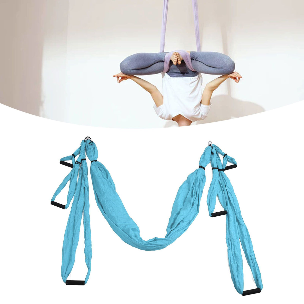 Aerial Yoga Swing Set Polyester Cotton Adjustable Improve Flexibility Yoga Hammock for Physical Exercise Lake Blue