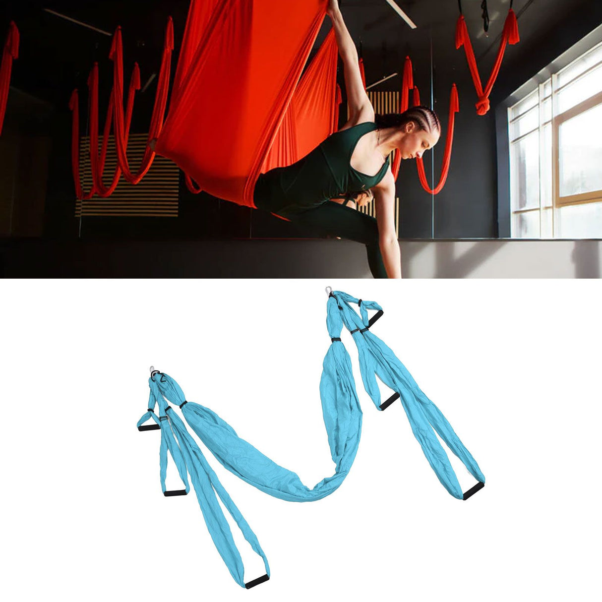 Aerial Yoga Swing Set Polyester Cotton Adjustable Improve Flexibility Yoga Hammock for Physical Exercise Lake Blue