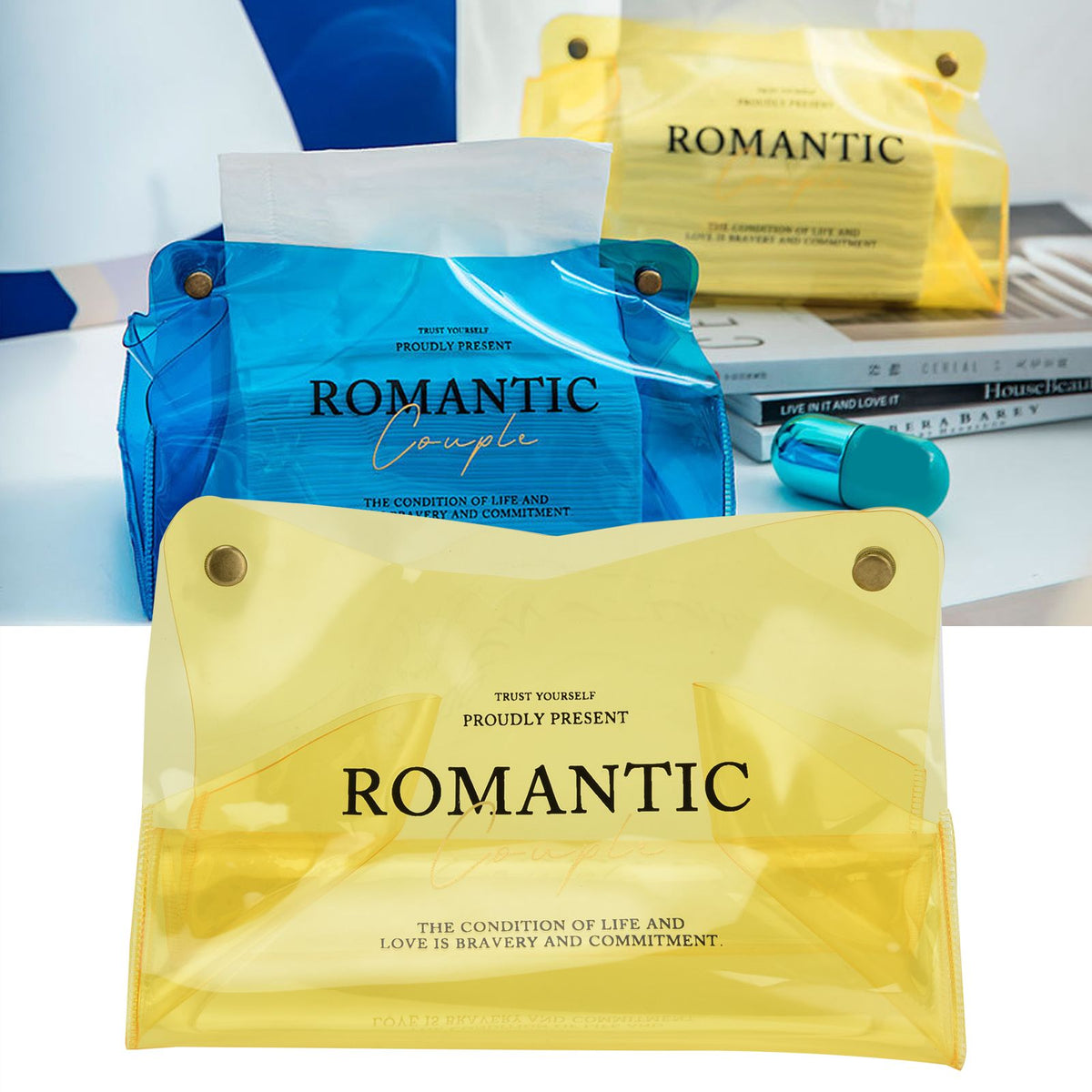 Tissue Container PVC Fashion Desktop Napkin Storage Case Box for Car Home Living RoomYellow