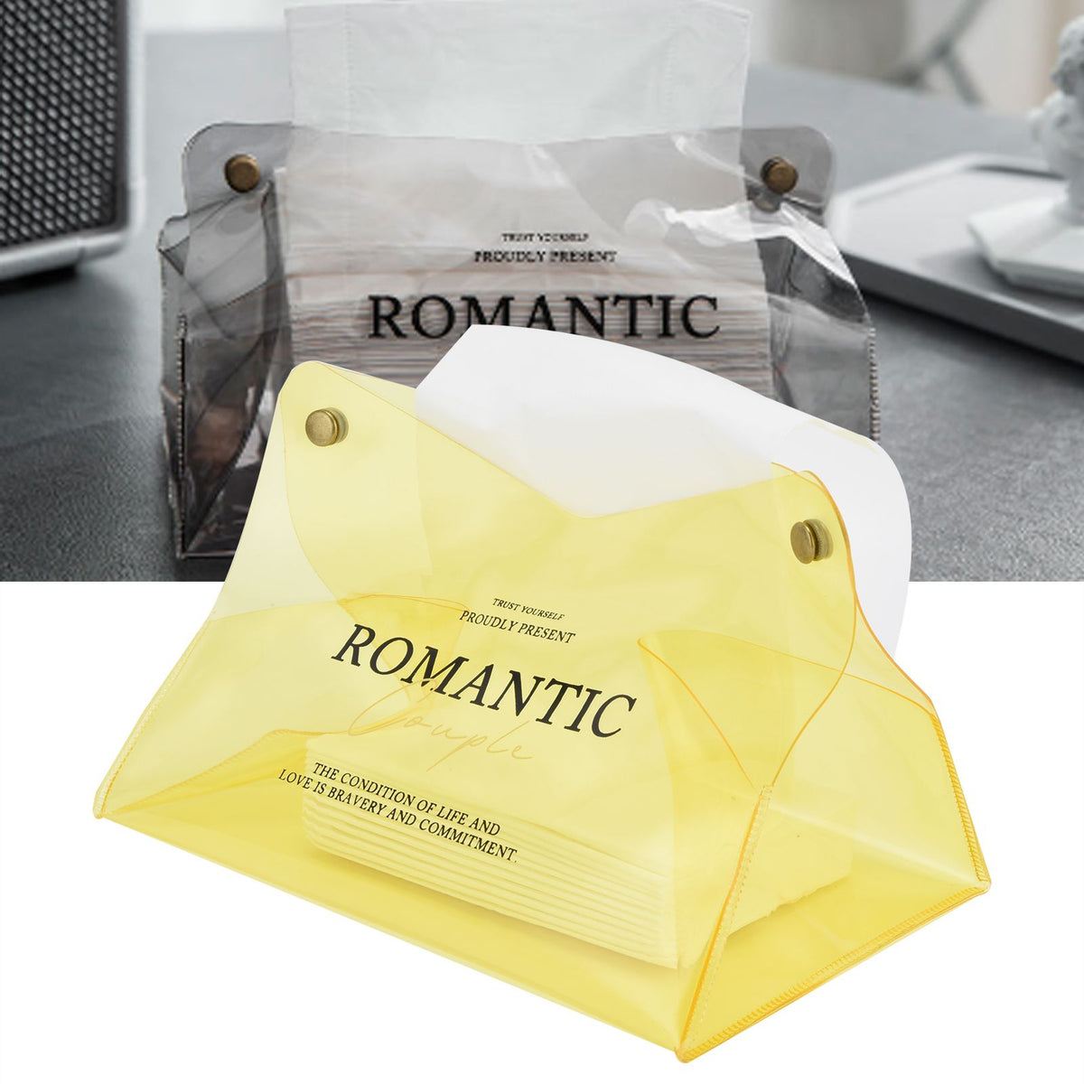 Tissue Container PVC Fashion Desktop Napkin Storage Case Box for Car Home Living RoomYellow