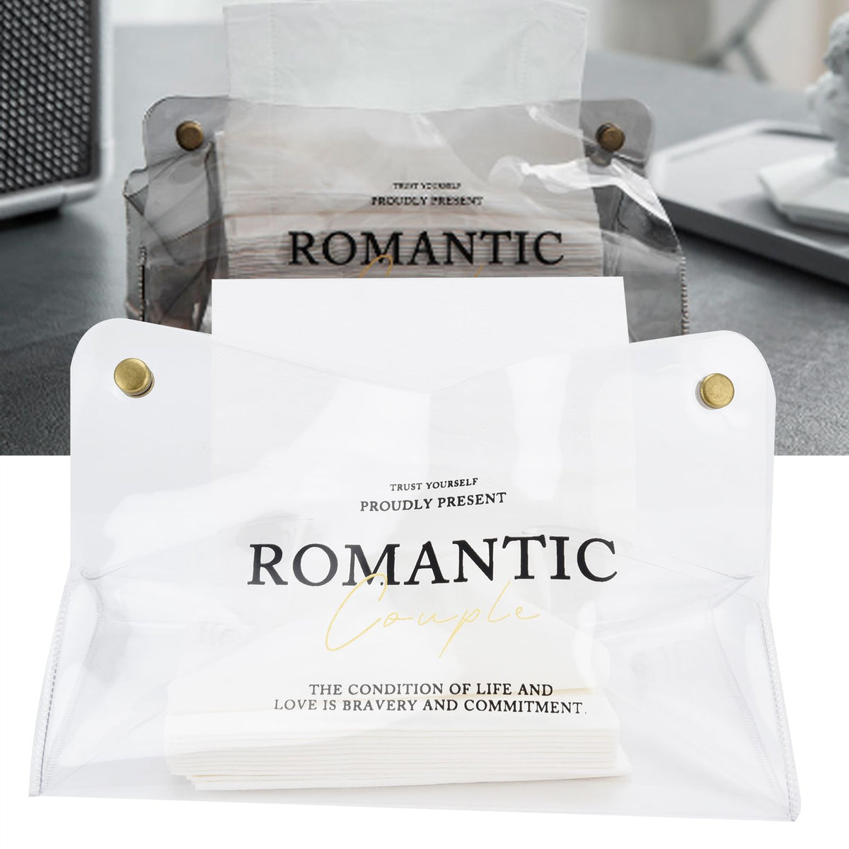 Tissue Container PVC Fashion Desktop Napkin Storage Case Box for Car Home Living RoomTransparent