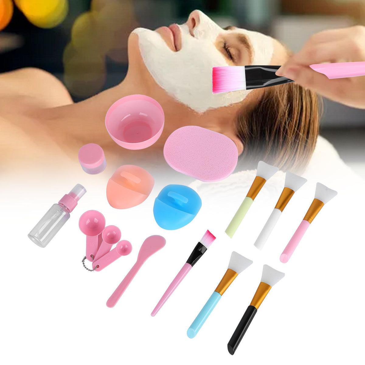 Face Mask Tool Kit Facial Treatment Set Mask Mixing Bowl Spatula Spray Bottle Face Brush