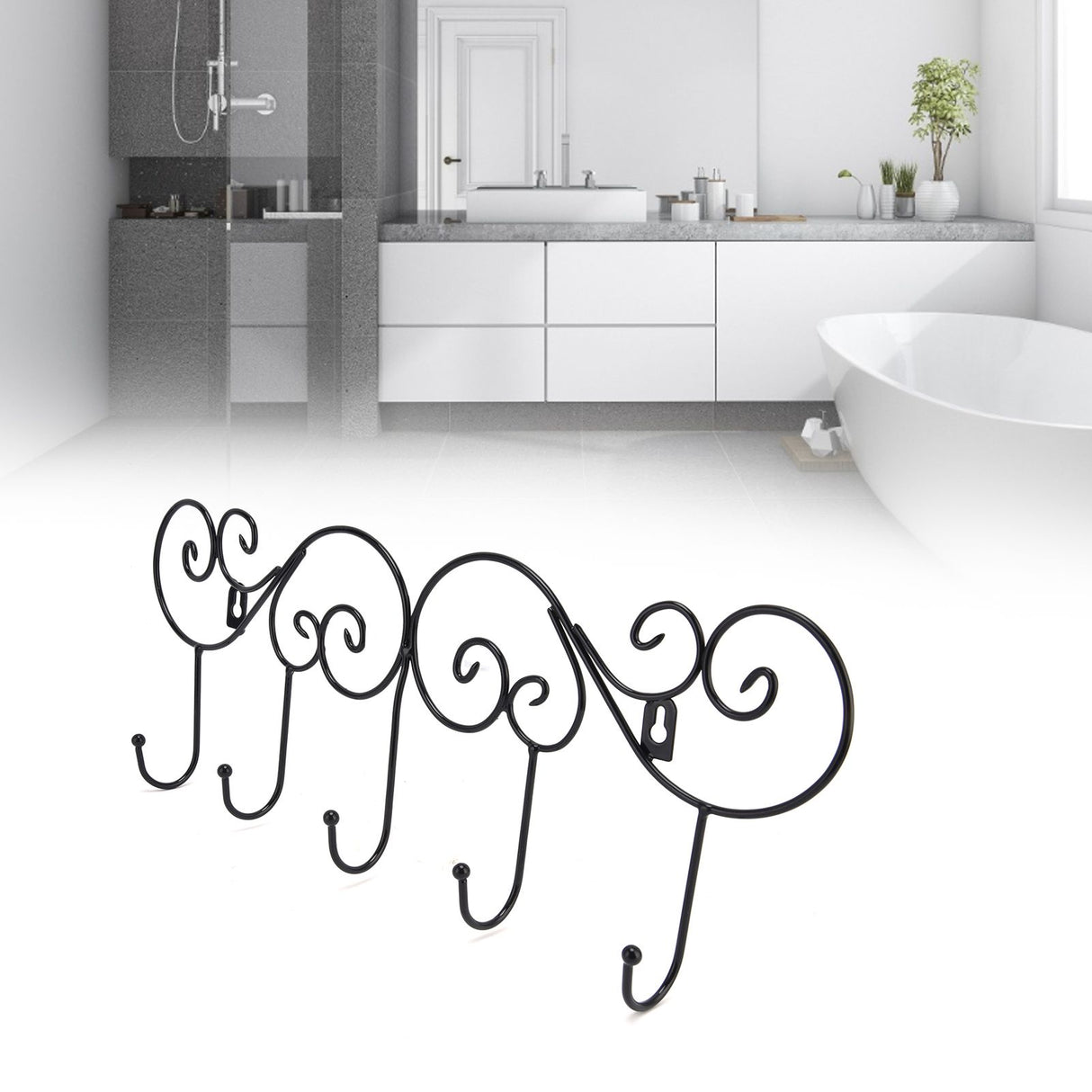 Coat Hook Hanging Door Wall Hanger Kitchen Bathroom Hanger with 5 Hook Bracket for Towel Clothes Hat