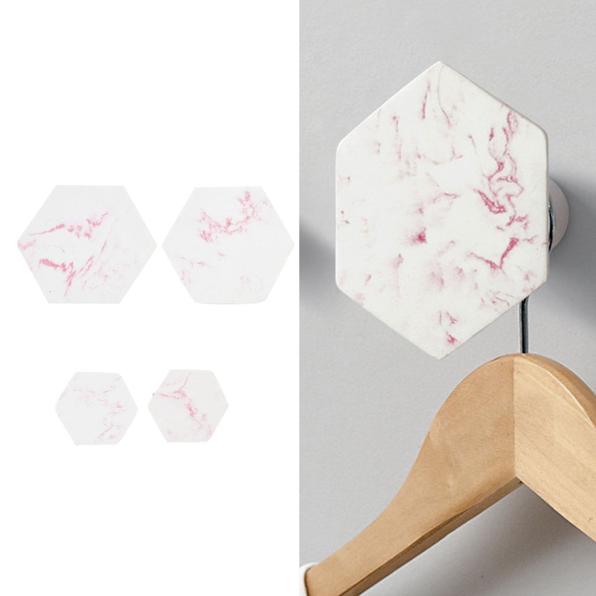 4Pcs Marble Pattern Wall Mounted Hook Hex Shaped Modern Decorative Hook for Bedroom Door Home