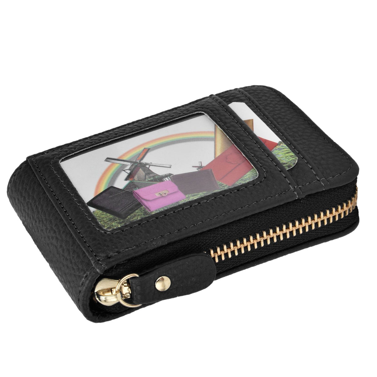Credit Card Bag with Zipper Fashionable Mini Portable Antimagnetic ID Cards Holder Wallet PurseBlack
