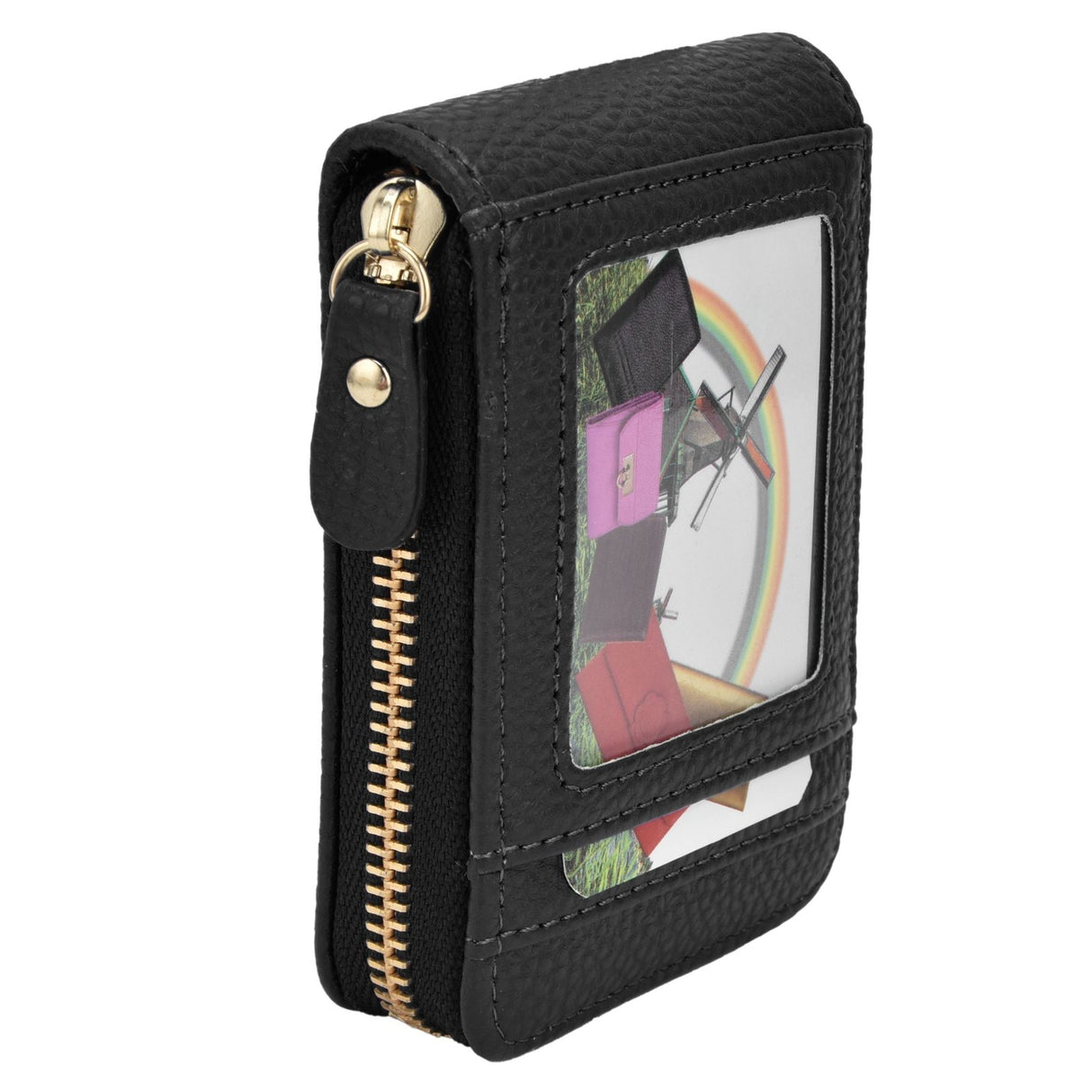 Credit Card Bag with Zipper Fashionable Mini Portable Antimagnetic ID Cards Holder Wallet PurseBlack