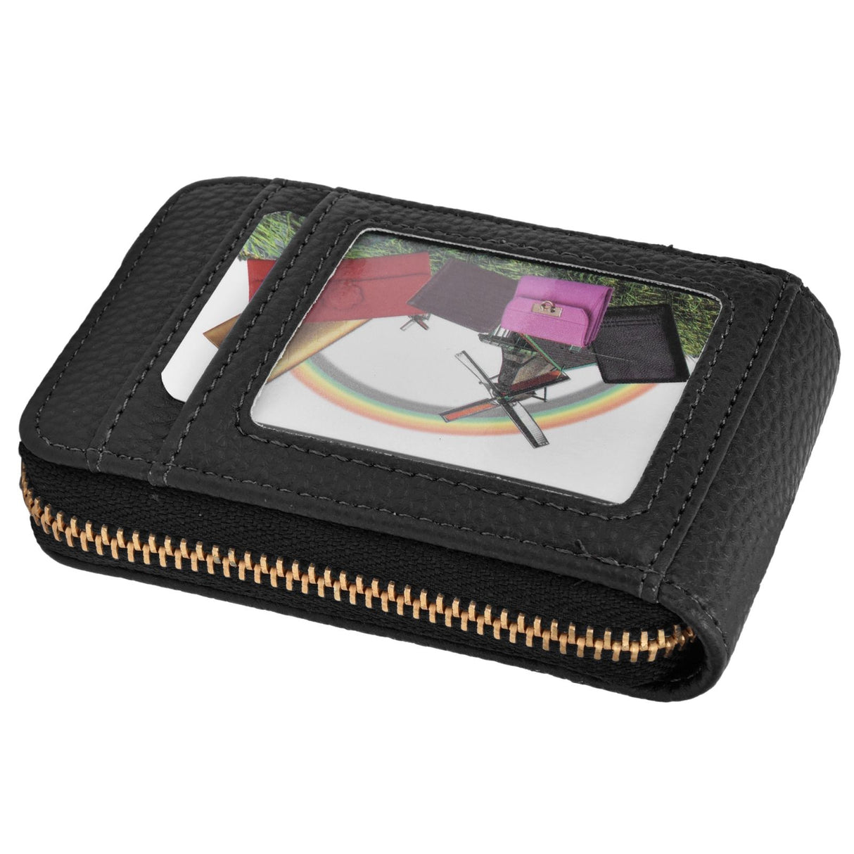 Credit Card Bag with Zipper Fashionable Mini Portable Antimagnetic ID Cards Holder Wallet PurseBlack