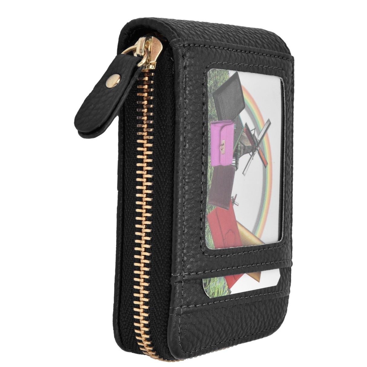 Credit Card Bag with Zipper Fashionable Mini Portable Antimagnetic ID Cards Holder Wallet PurseBlack