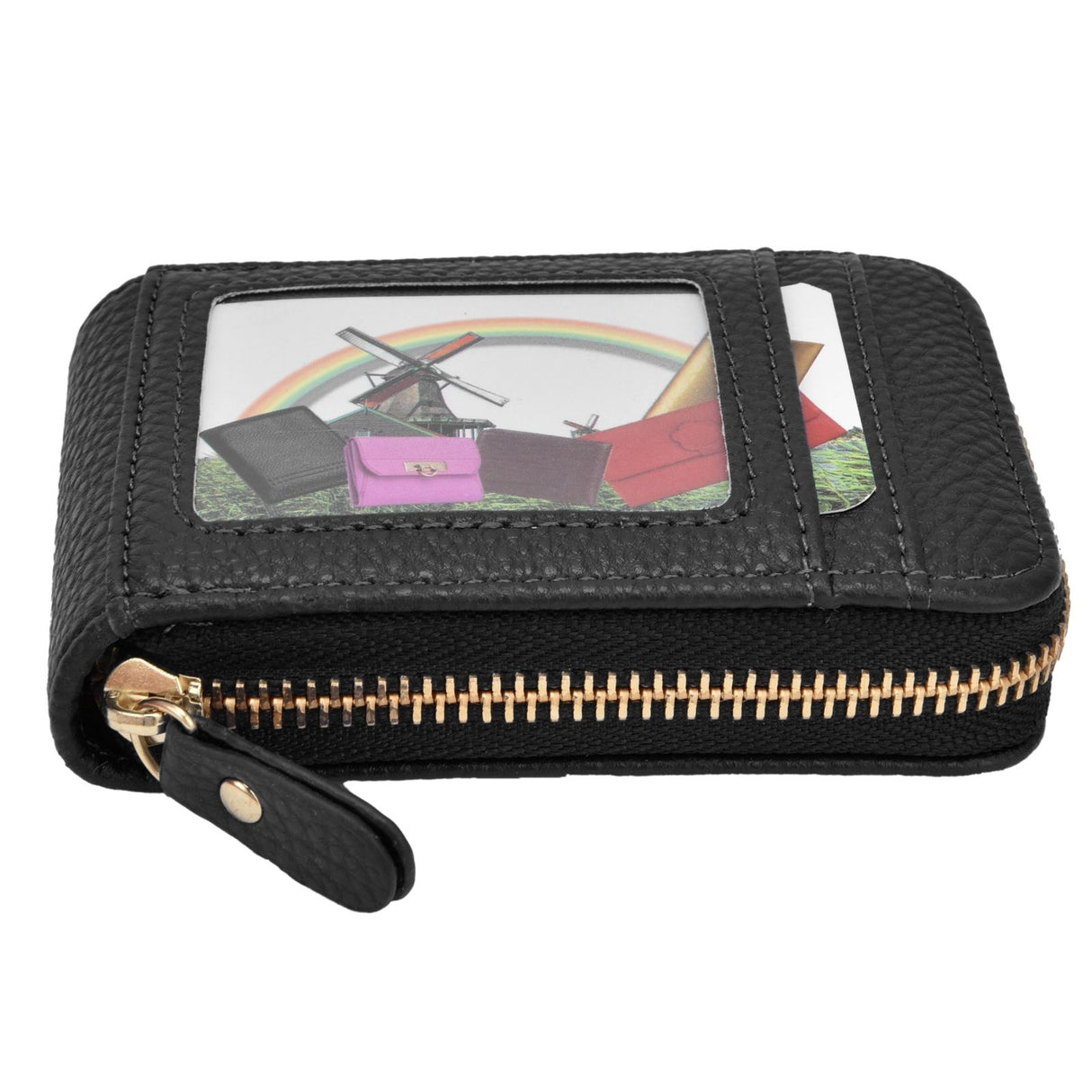 Credit Card Bag with Zipper Fashionable Mini Portable Antimagnetic ID Cards Holder Wallet PurseBlack